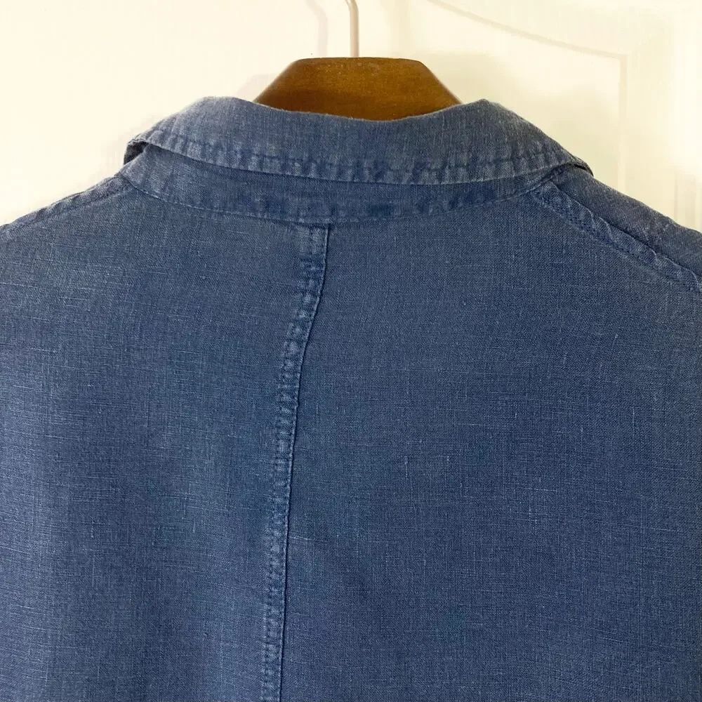 BOGGI MILANO Blazer Mens XXL Linen Navy Pearl Buttons 3 Pocket Single Breasted